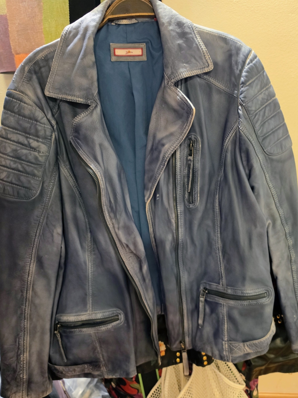 Joe Browns Distressed Blue Leather Biker Jacket